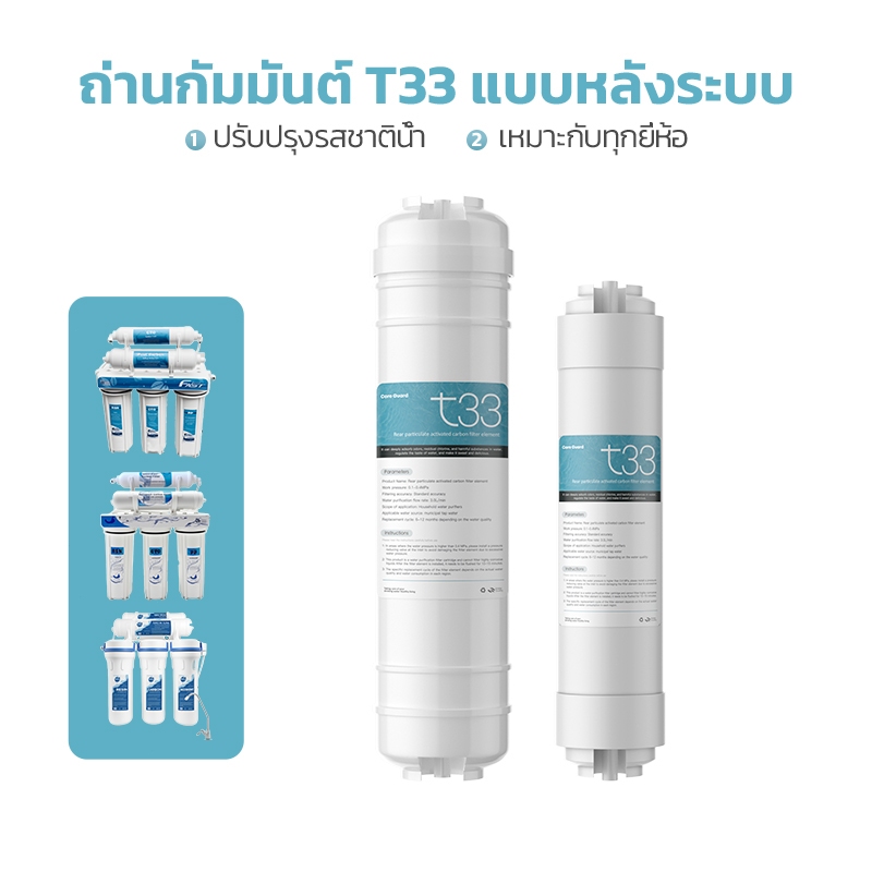 หัวกรองคาร์บอน T33 หลังระบบ ขั้วต่อด่วน สร้างรสชาติสดชื่น กรองแบคทีเรีย สำหรับเครื่องกรองน้ำดื่ม Post Carbon Filter Cart