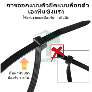 เคเบิ้ลไทร์ Cable Tie ​​สายรัดไนล่อน​​100เส้น/ถุง สีขาว/ดำ 4/6/8/10/12นิ้ว หนวดกุ้ง สายรัดพลาสติก สายรัดสายไฟ