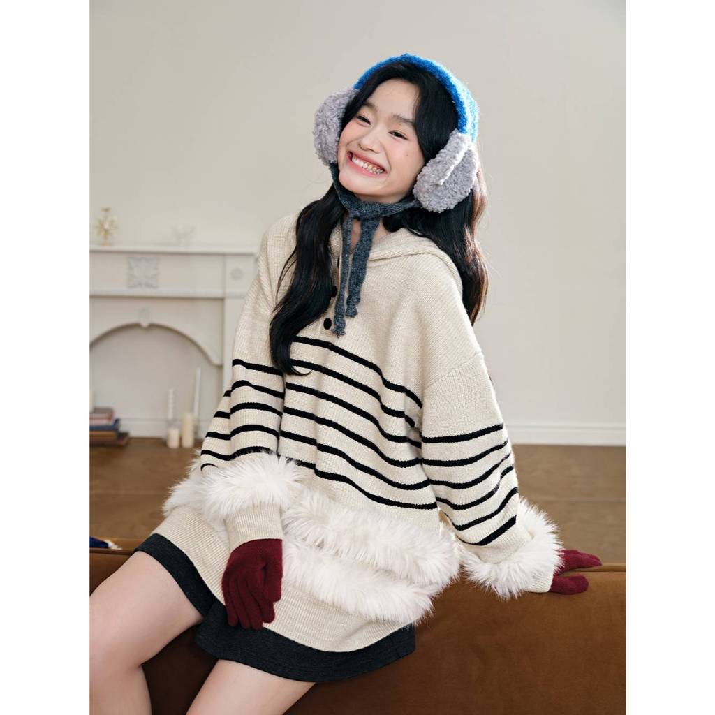 [Preorder] KUOSE : Hooded Striped Sweater