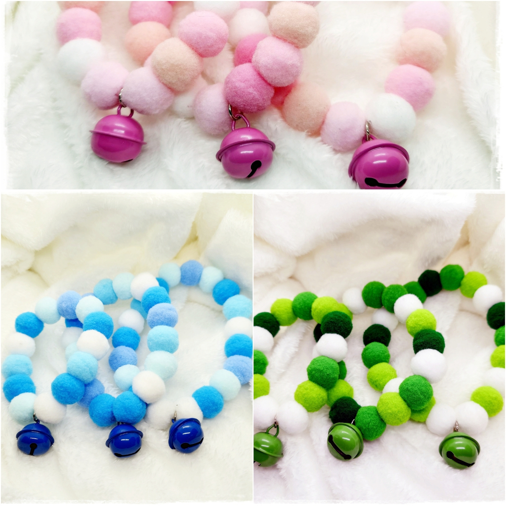 [พร้อมส่ง] ปลอกคอสัตว์เลี้ยง ปลอกคอปอมปอม ขนาด 15, 20, 25 ซม. เอ็นยืด งานทำมือ