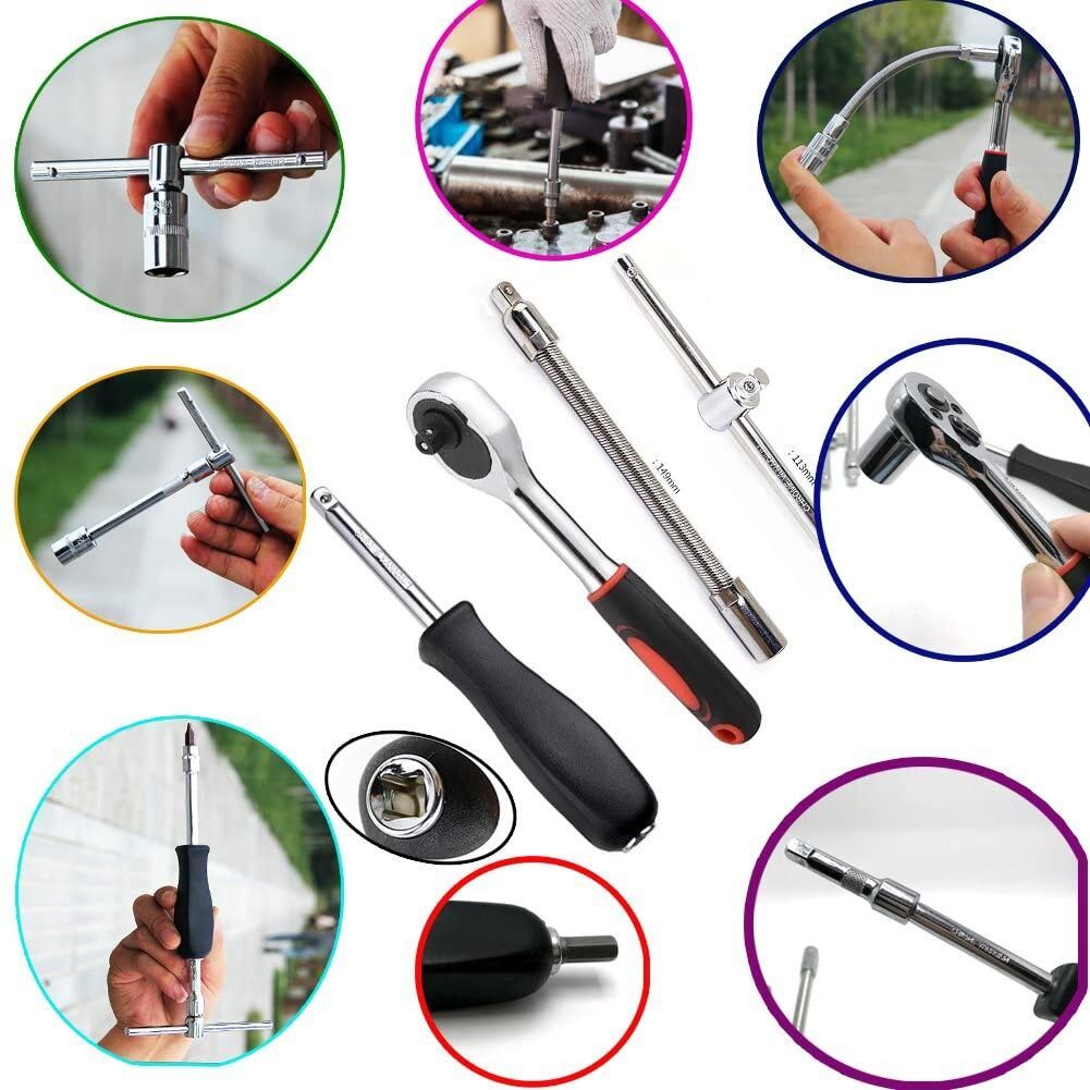 ชุดบล็อกประแจ 46 ชิ้น เครื่องมือช่าง ชุดประเเจ ชุดบล็อก ขนาด 1/4 2 หุน จำนวน 46 pcs *พร้อมส่ง - รูปที่ 3