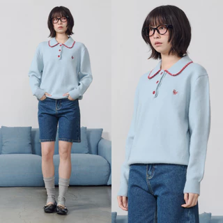Bemingtop1067(S-M)-BMG Bow Collar Knit Polo - เสื้อคอปกที่เพิ่มความเรียบร้อยให้ลุคแบบพอดี ๆ