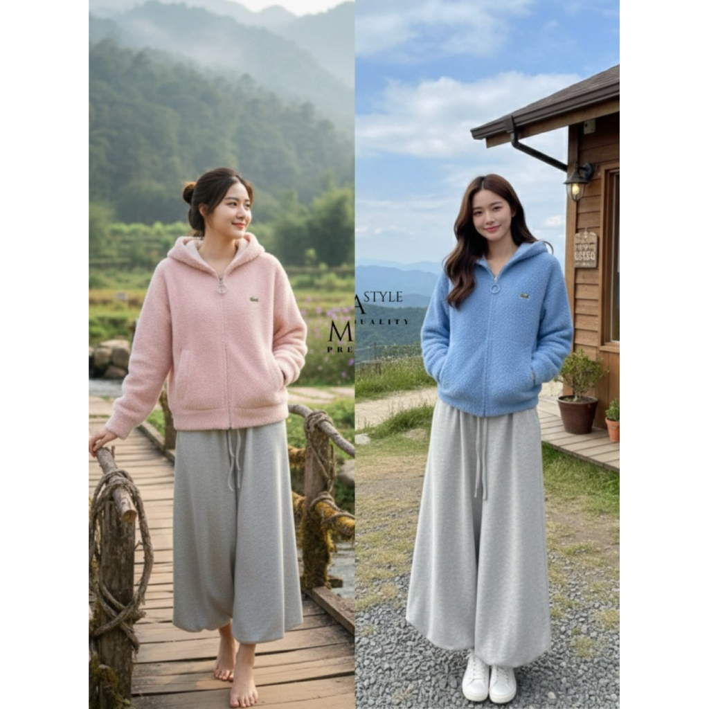M12 Mora Set ชุดเซ็ท 2 ชิ้น เสื้อแขนยาวมีฮู้ด+กางเกงวอร์มขายาวทรงบอลลูน สำหรับผู้หญิง เสื้อผ้าแฟชั่น