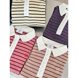 MACARON POLO TOP : เสื้อโปโลลายทาง Longsaidoo_