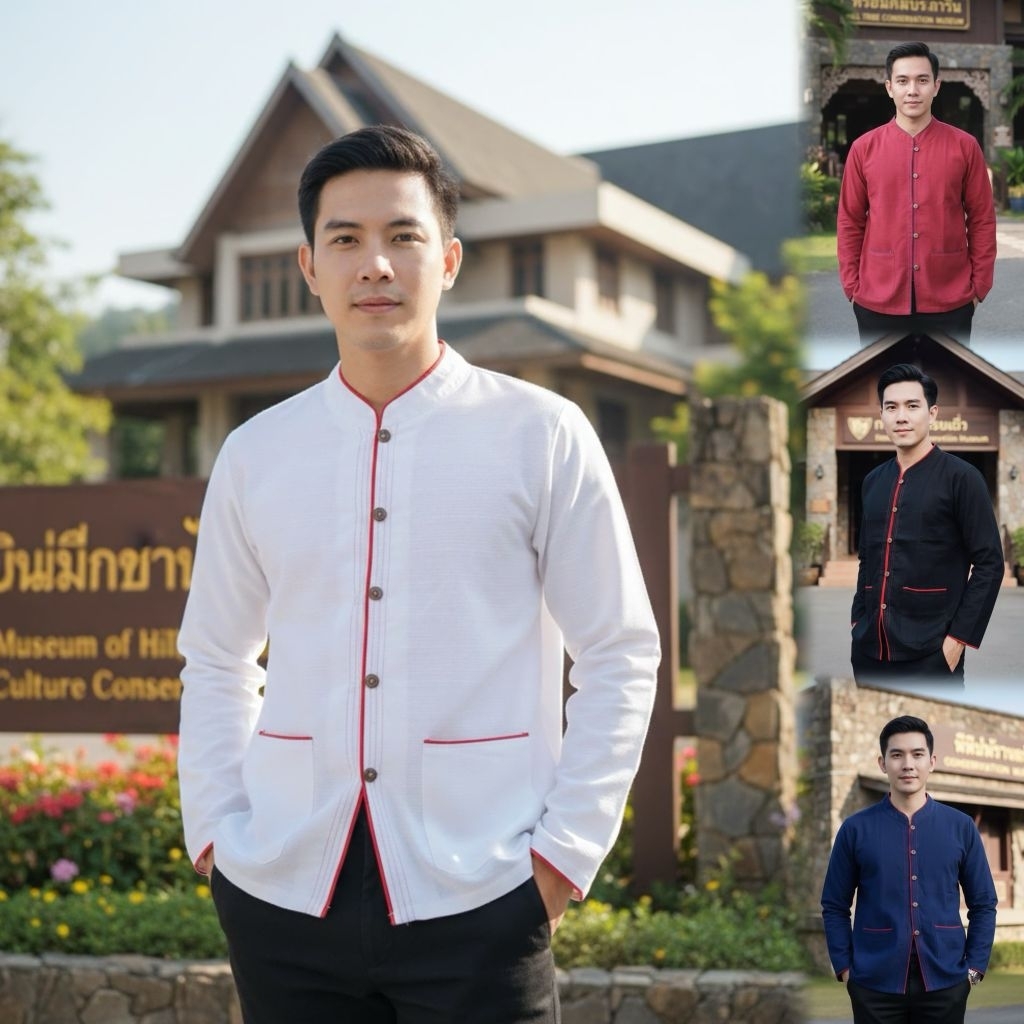 เสื้อพื้นเมืองผู้ชายคอจีนกุ้น