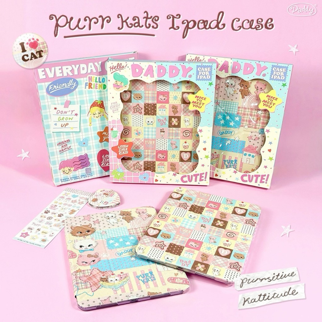 DADDY | Purrkats iPad Case เคสไอแพด แบบพับแกน Y  สุดน่ารัก มีที่เก็บปากกา แถมฟรีสติ๊กเกอร์