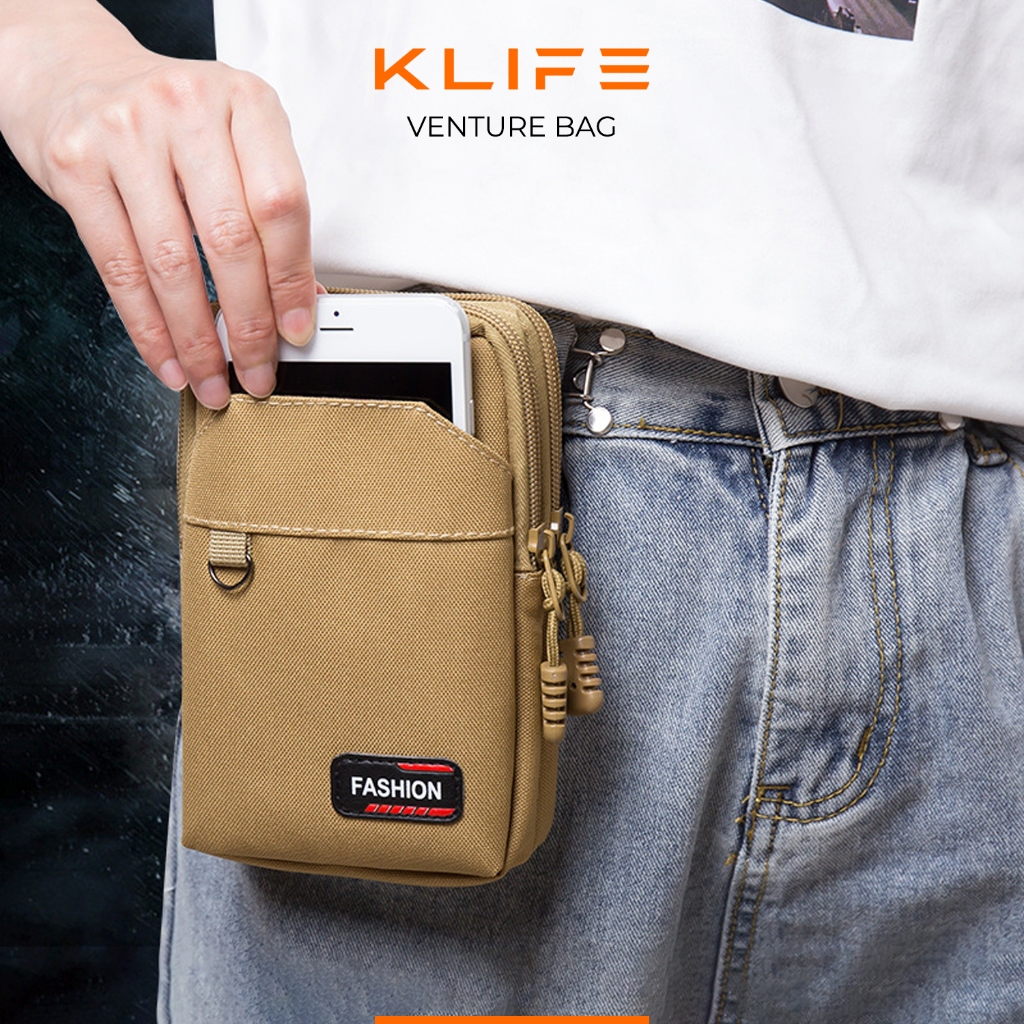 กระเป๋าใส่มือถือ กระเป๋าคาดเอว แคมป์ปิ้ง ผ้าไนลอน KLIFE ช่องใส่ของ3ชั้น ผ้าหนา