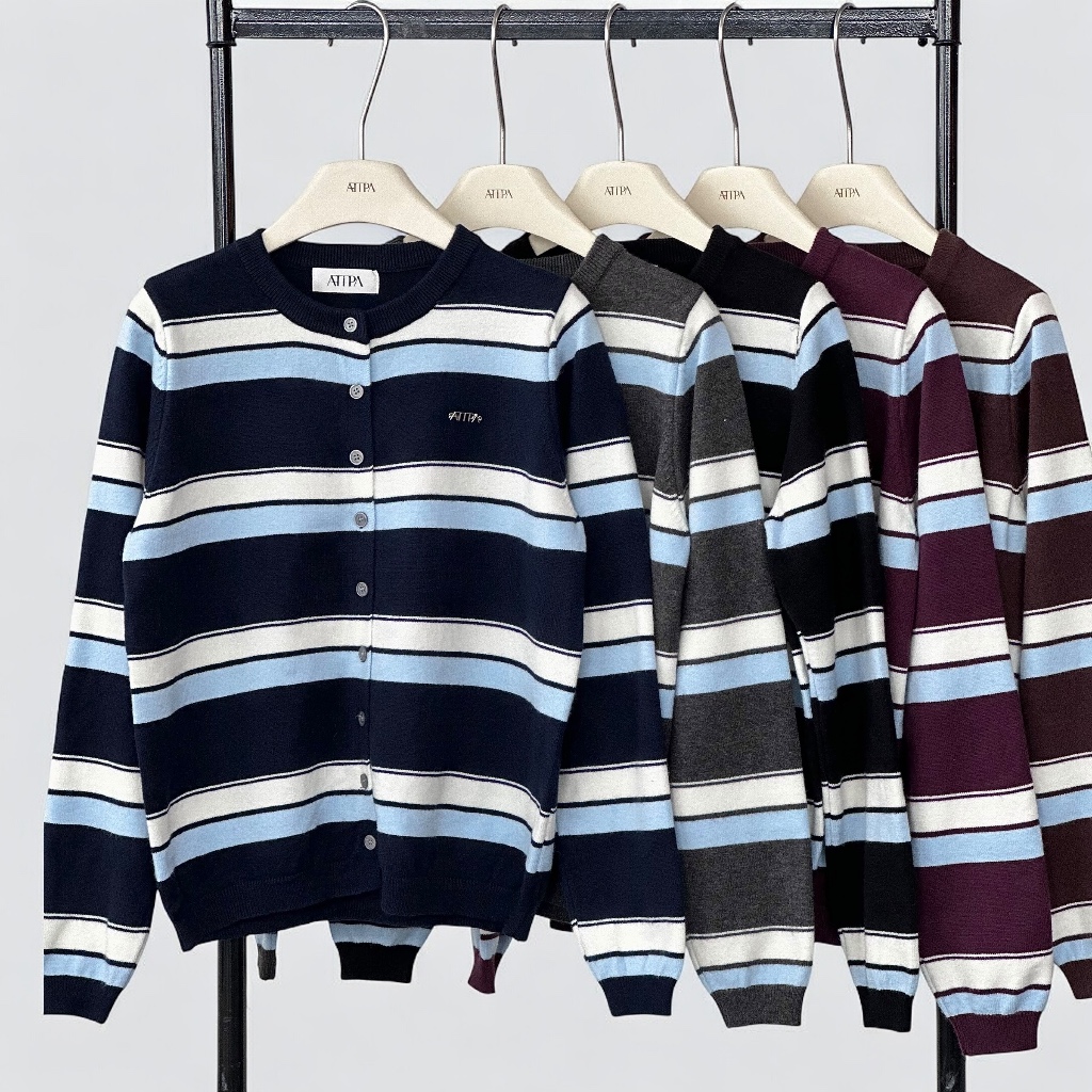 UNICLOUD STRIPE KNIT เสื้อไหมพรม ลายทาง สีทูโทน กระดุมหน้า ผ้านิ่ม ราคา ถูกที่สุด ดีลบีเคเค