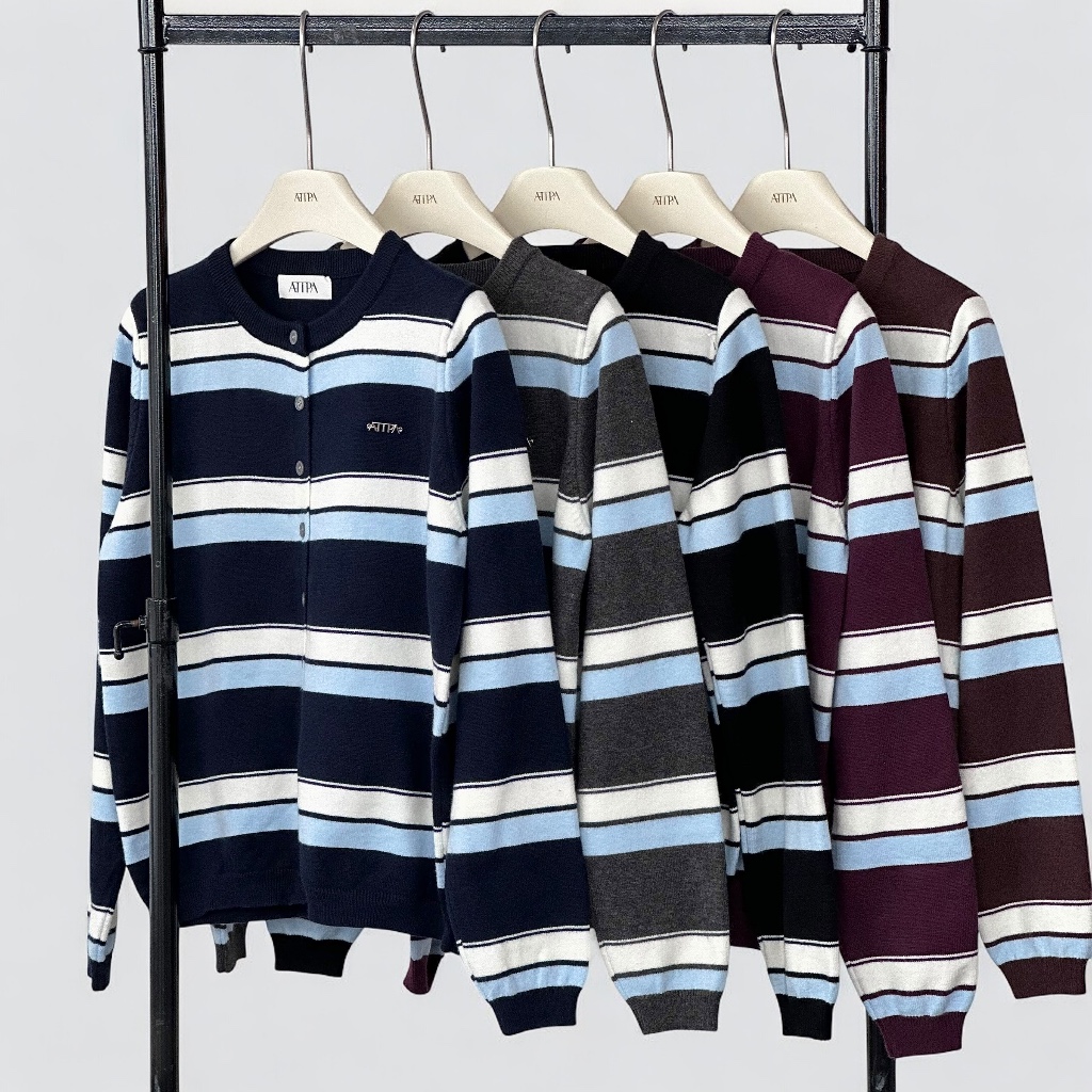 UNICLOUD STRIPE KNIT เสื้อไหมพรม ลายทาง สีทูโทน กระดุมหน้า ผ้านิ่ม ราคา ถูกที่สุด ดีลบีเคเค แกลเลอรีภาพที่ 4