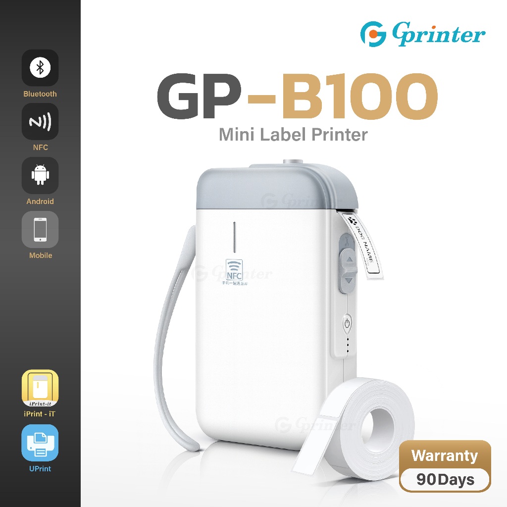 Gprinter เครื่องพิมพ์ฉลาก B100 เครื่องพิมพ์ความร้อน ป้ายชื่อ ปริ้นสติ๊กเกอร์ Mini Printer