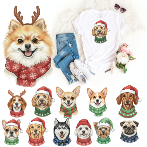 ตัวรีดติดเสื้อ หน้าหมา คริสต์มาส 159 F371 Christmas Dogs