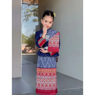 ชุดพื้นเมือง เด็กภาคอีสาน งาน 3 ชิ้น เสื้อ ผ้าถุง สะไบ ผ้าผ้าฝ้าย พิมพ์ลาย ใส่แล้วไม่ร้อน