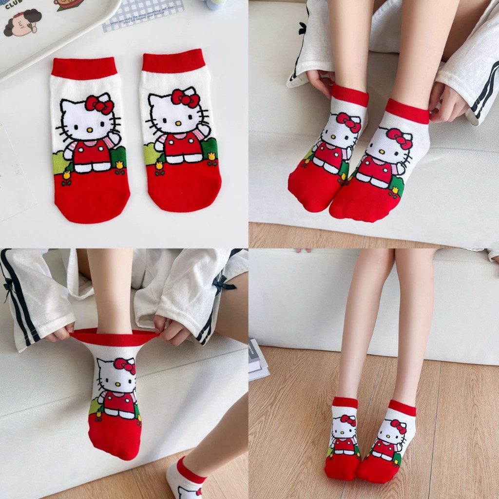 ส่งด่วน🍄 Kitty in the Garden Socks ถุงเท้าข้อสั้น คิตตี้ในสวนดอกไม้ น่ารัก สีสันสดใส 25021