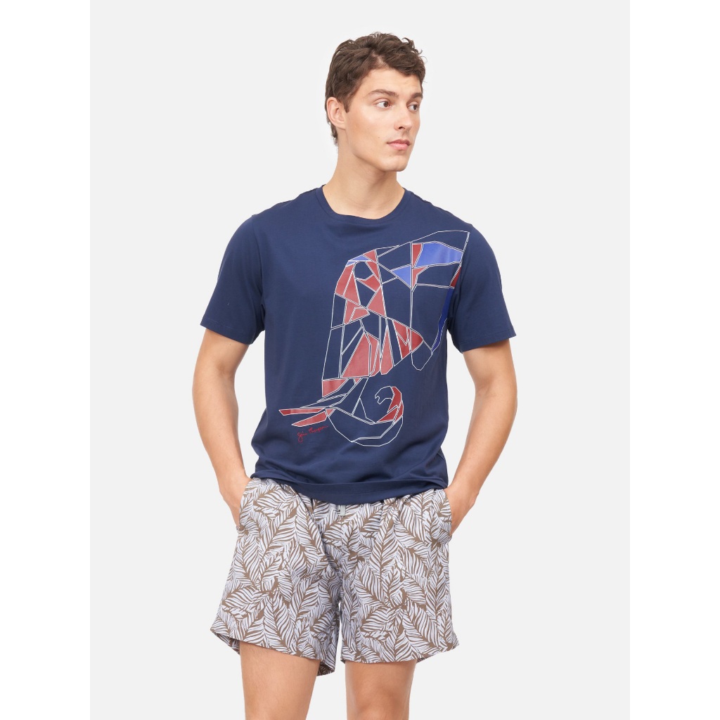 Elephant Pixel Cotton T-Shirt - Navy
