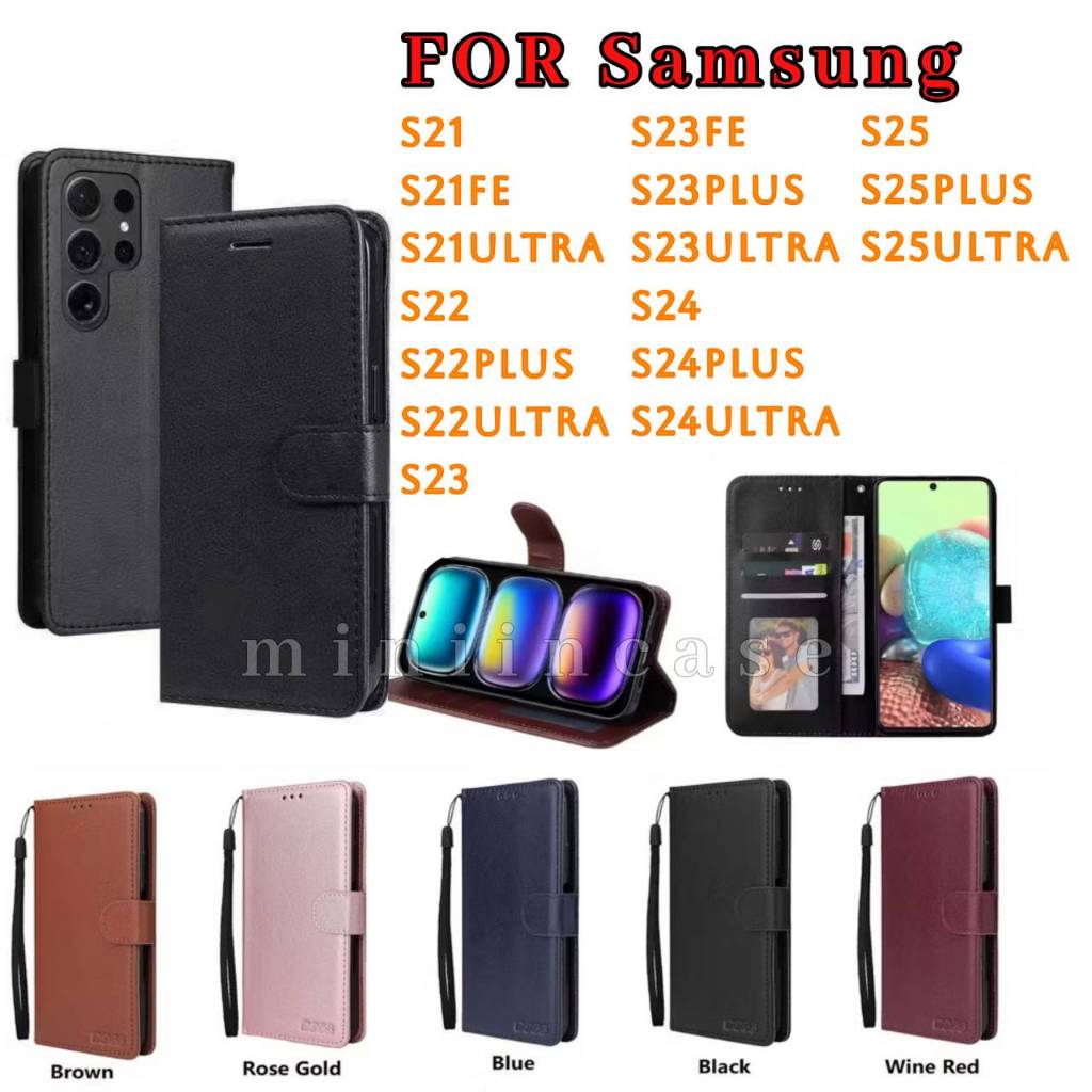 เคสฝาพับล็อค สำหรับ Samsung S26 S26Plus S26Ultra S21 S21FE S22 S23 S23Plus S25 S25 S25Ultra ใส่บัตร แถมสาย ตั้งได้ BOSS