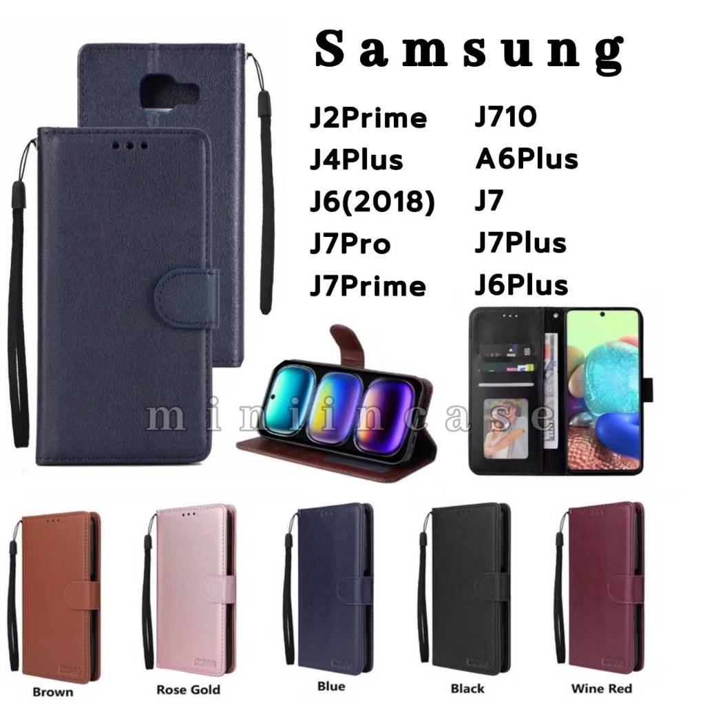 เคสฝาพับล็อค สำหรับ Samsung J2Prime J4+J6 J7 J7Pro J7Prime A6Plus J6Plus J710 ใส่บัตรได้ มีแม่เหล็ก แถมสาย ตั้งได้ BOSS