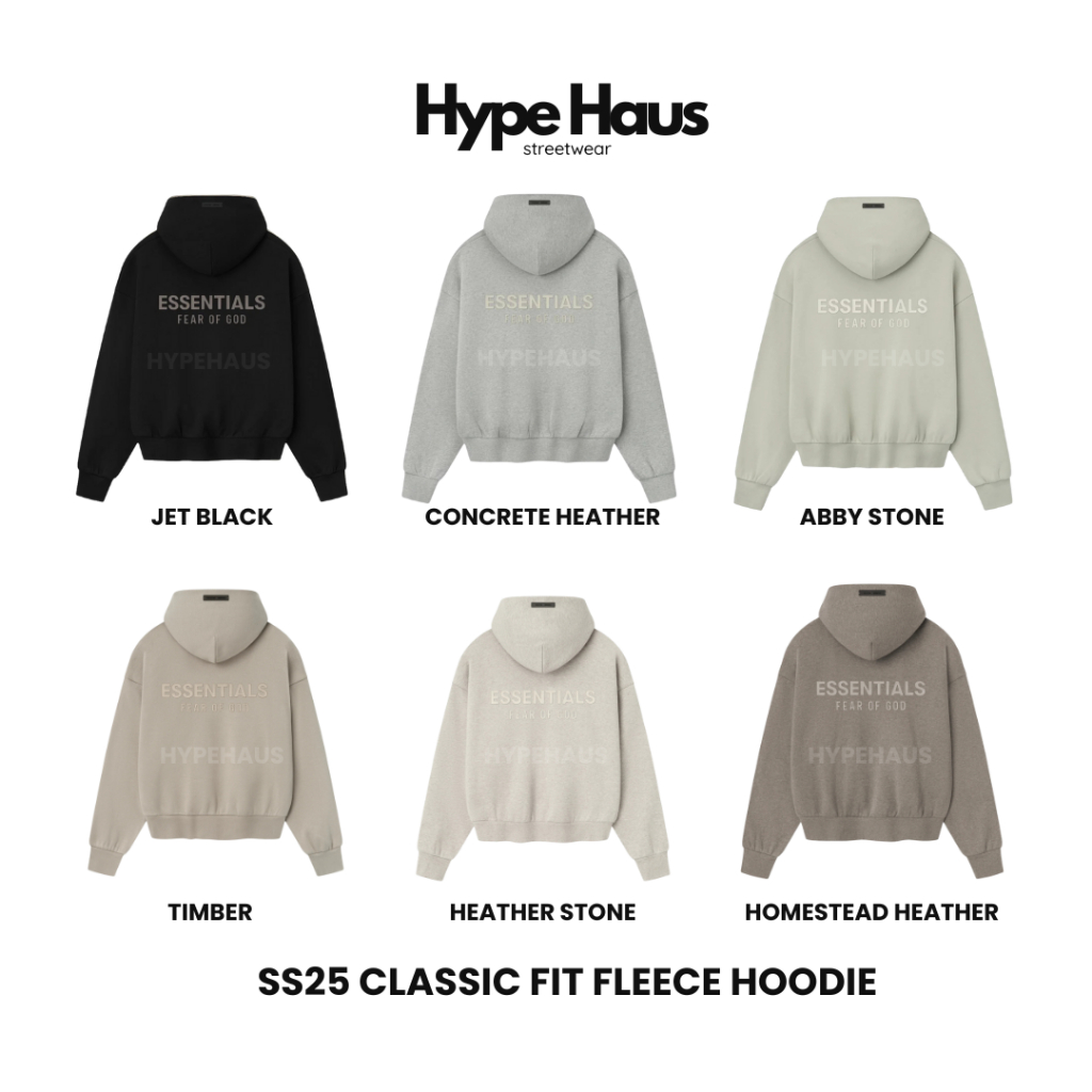 [แท้✅ พร้อมส่ง]  Essentials SS25 Classic Fleece Hoodie (โลโก้เมทัลลิค)