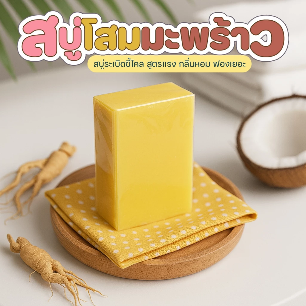 สบู่โสมมะพร้าว ขนาด 70–80 กรัม