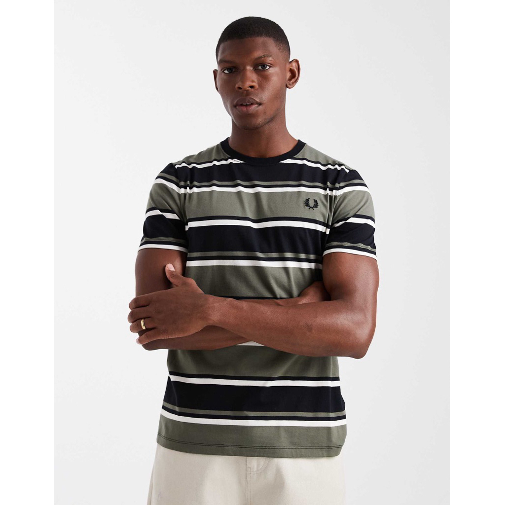 Fred Perry Bold Stripe T-Shirt in Black/Green