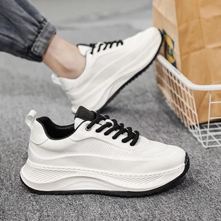 Menshoes size 37-45 รองเท้าผ้าใบผู้ชาย หนังนิ่ม ทรงเท่ห์ เสริมสน 5 ซม