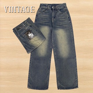 Vintage รุ่น #C601 กางเกงยีนส์ ทรงกระบอก งานเบสิก สนิม แต่งเ…