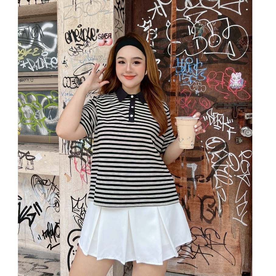 🍪 Cherie Polo เสื้อโปโลลายริ้วสาวอวบ 4 Colors