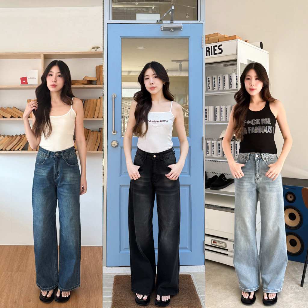 JS12165- Neper Jeans ขากระบอกตรงขายืดใส่สบาย