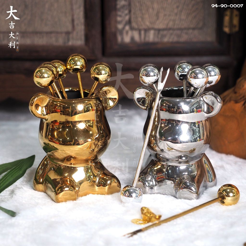 ที่เสียบผลไม้รูปหมี สีทอง/สีเงิน