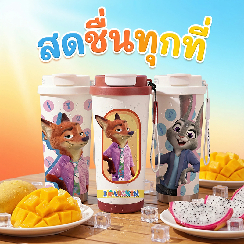 แก้วเก็บความเย็น ลายการ์ตูนน่ารักๆ นิกกับจูดี้ การ์ตูนZootopiaยอดฮิตในช่วงนี้ แก้วน้ำสแตนเลส 316 เก็บความเย็นได้นาน พกพา - รูปที่ 3