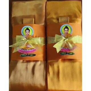 ผ้าไตรครองไตรเต็มผ้าโทเรครบ7ชิ้น ผูกโบว์สวย สำหรับงานพิธี แล…