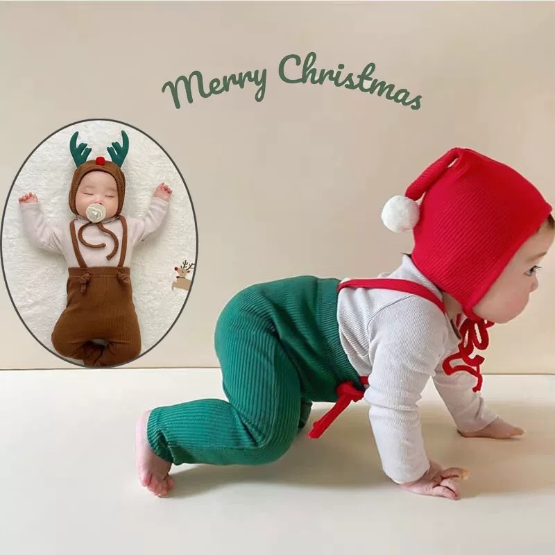 NT-177 (สินค้าพร้อมส่ง) ชุดกวางเรนเดียร์คริสต์มาสเด็กอ่อนสุดคิวท์ 🎅🦌มาพร้อมหมวกเขากวาง / หมวกซานต้า 