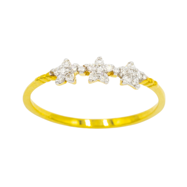 Happy Jewelry แหวนดอกไม้เพชร 3 ดอก แหวนเพชร แหวนทองเพชรแท้ ทองแท้ 37.5% (9K) ME044