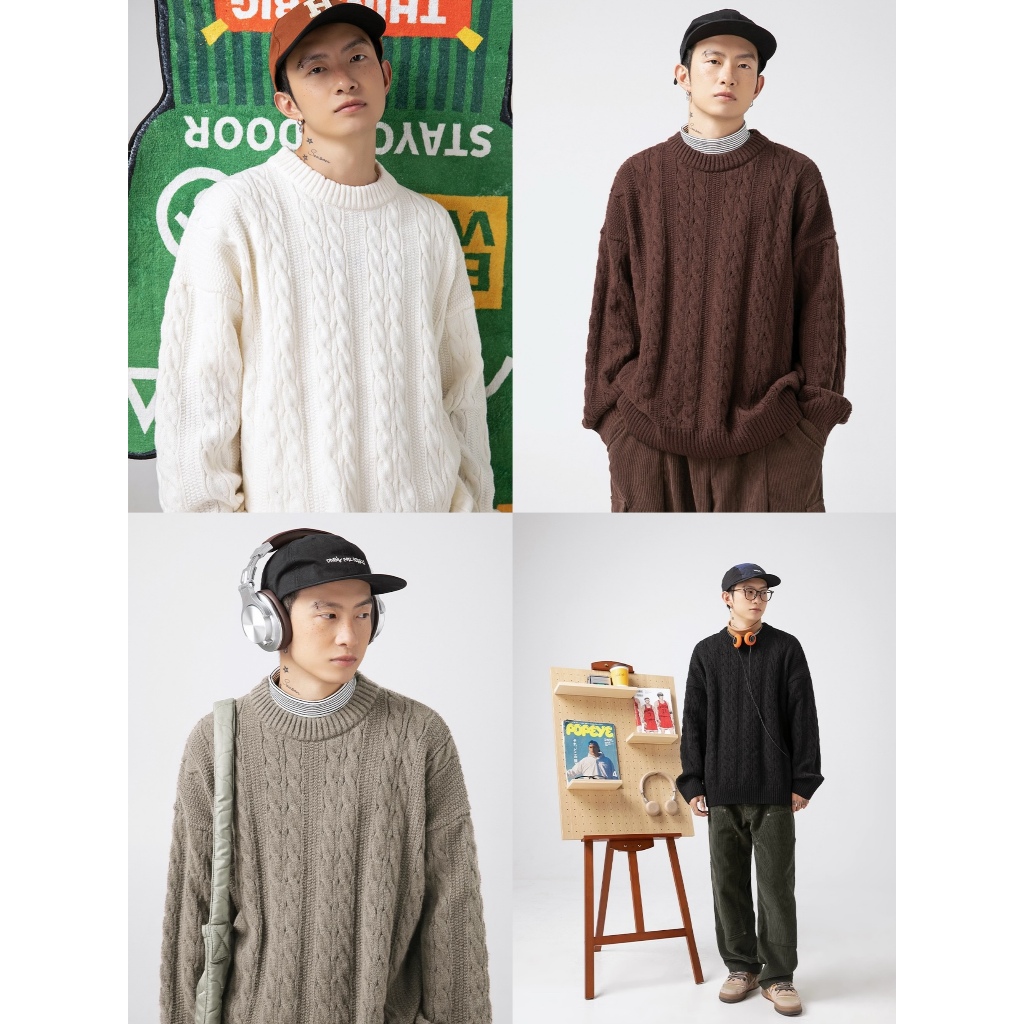 เสื้อยืดไหมพรม แขนยาว ลายถักโซ่ ทรงโอเวอไซส์ สีพื้น ผ้าหนา สไตล์เกาหลี L132