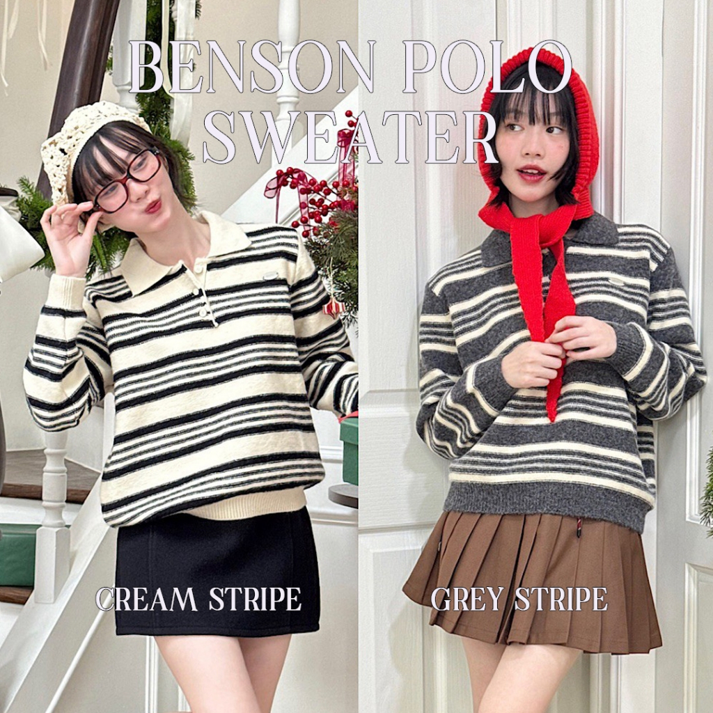 Choosedress A8299 Benson Polo Sweater เสื้อไหมพรมลายทาง เสื้อคอปก เสื้อกันหนาว