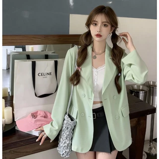 SUIT-35🍕สูทผู้หญิงทรงหลวม เสื้อเบลเซอร์แฟชั่น ใส่ทำงาน สไตล์เกาหลี กระดุม 4เม็ด ใส่คลุม สำหรับผู้หญิง ผ้านิ่ม ใส่สบาย 🍕