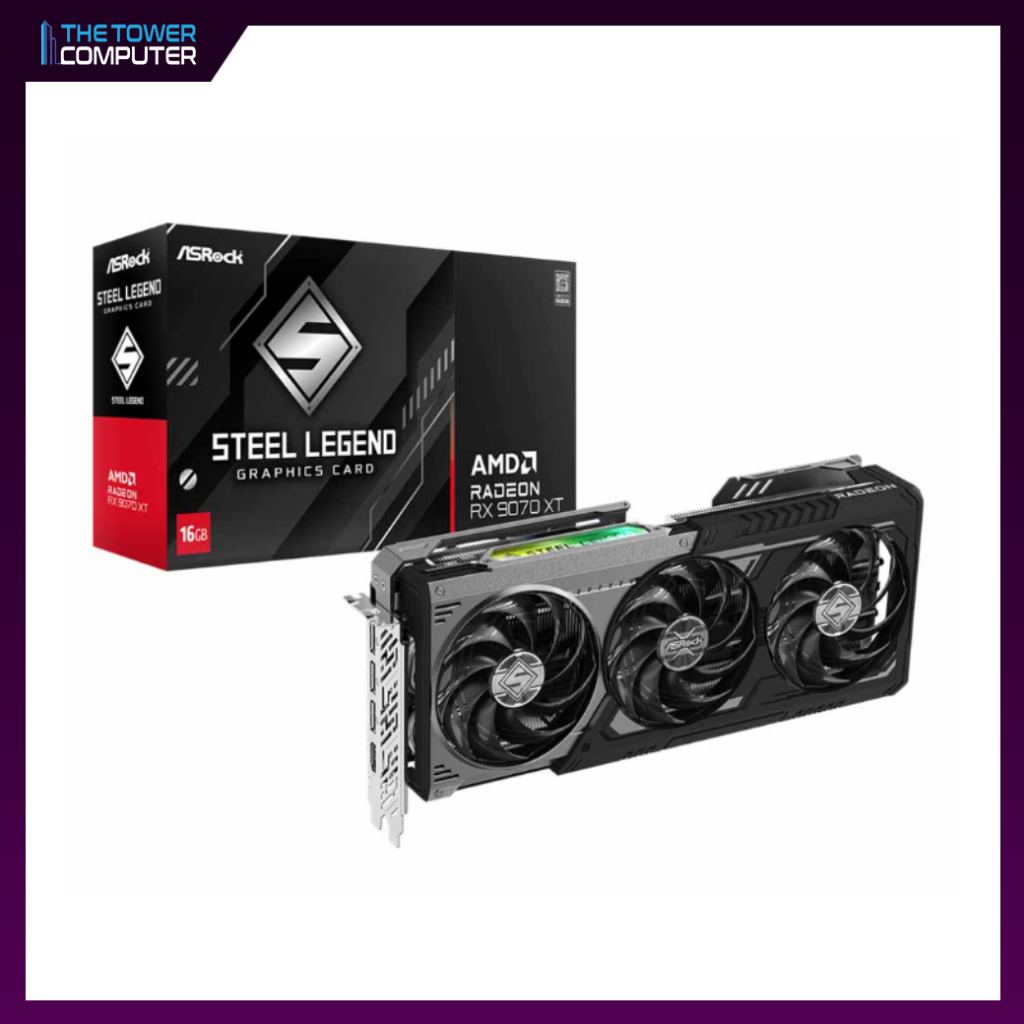 VGA (การ์ดจอ) ASROCK RX9070XT STEEL LEGEND DARK/WITE 16GB
