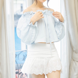 RIKA Jelly กระโปรงกางเกงเอวย่นชายลูกไม้