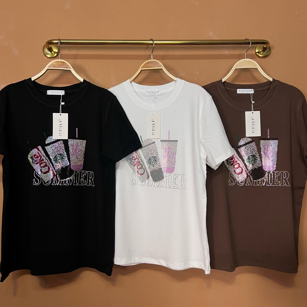 เสื้อยืดป้ายPOPSHOP รุ่น แก้ว อก40"-46" ยาว27"