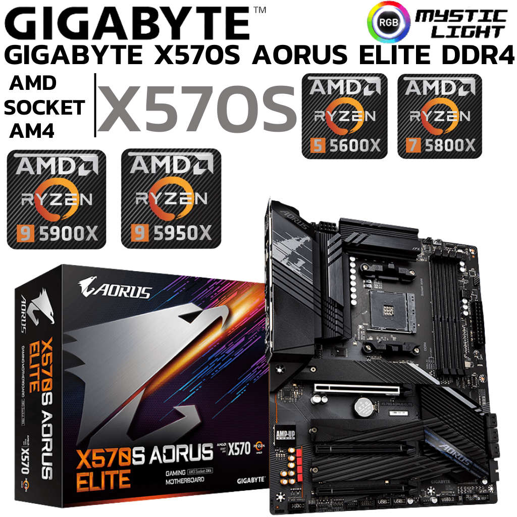 MAINBOARD (เมนบอร์ด) AM4 GIGABYTE X570S AORUS ELITE DDR4 Support 5000 Series