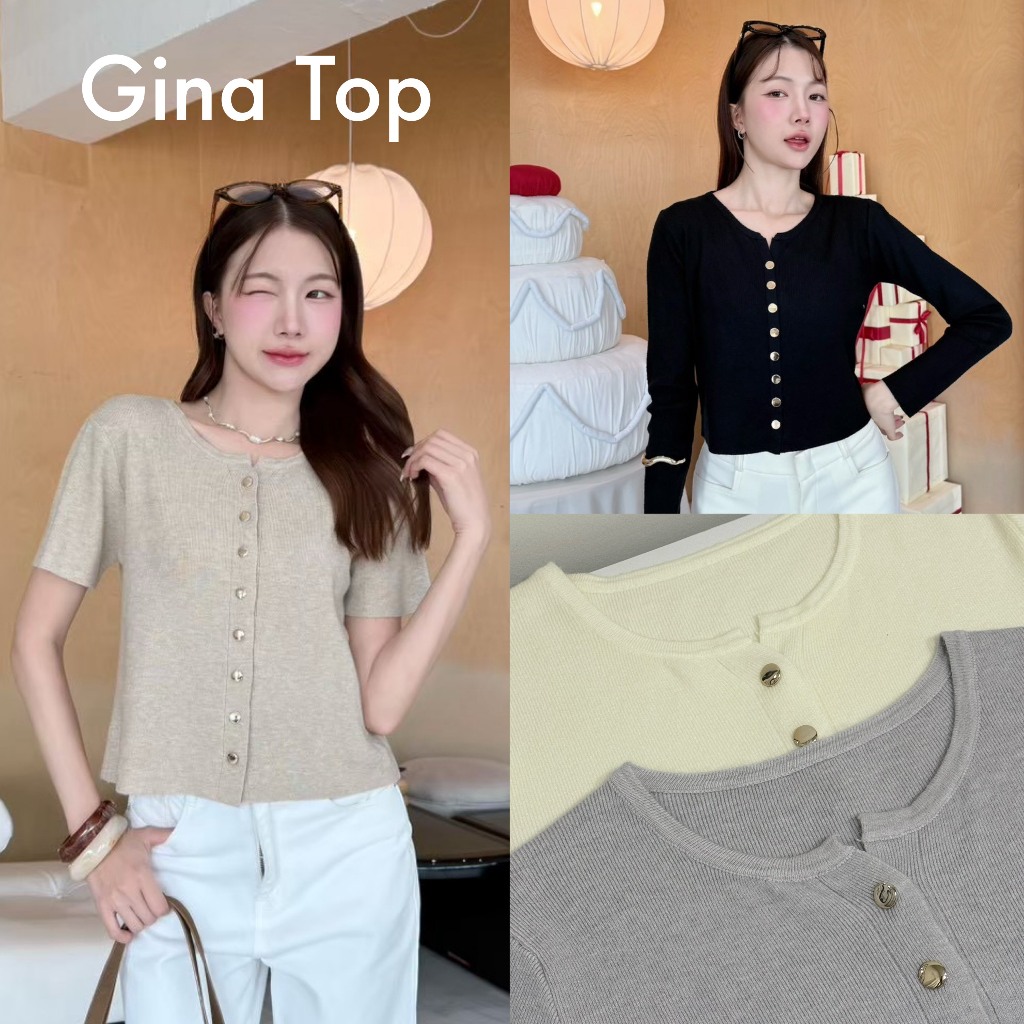 88story.th - Gina top พร้อมส่ง เสื้อไหมพรมแขนสั้น/แขนยาวกระดุมอะไหล่ทองแกะใช้งานได้จริง ผ้านุ่มนิ่มม