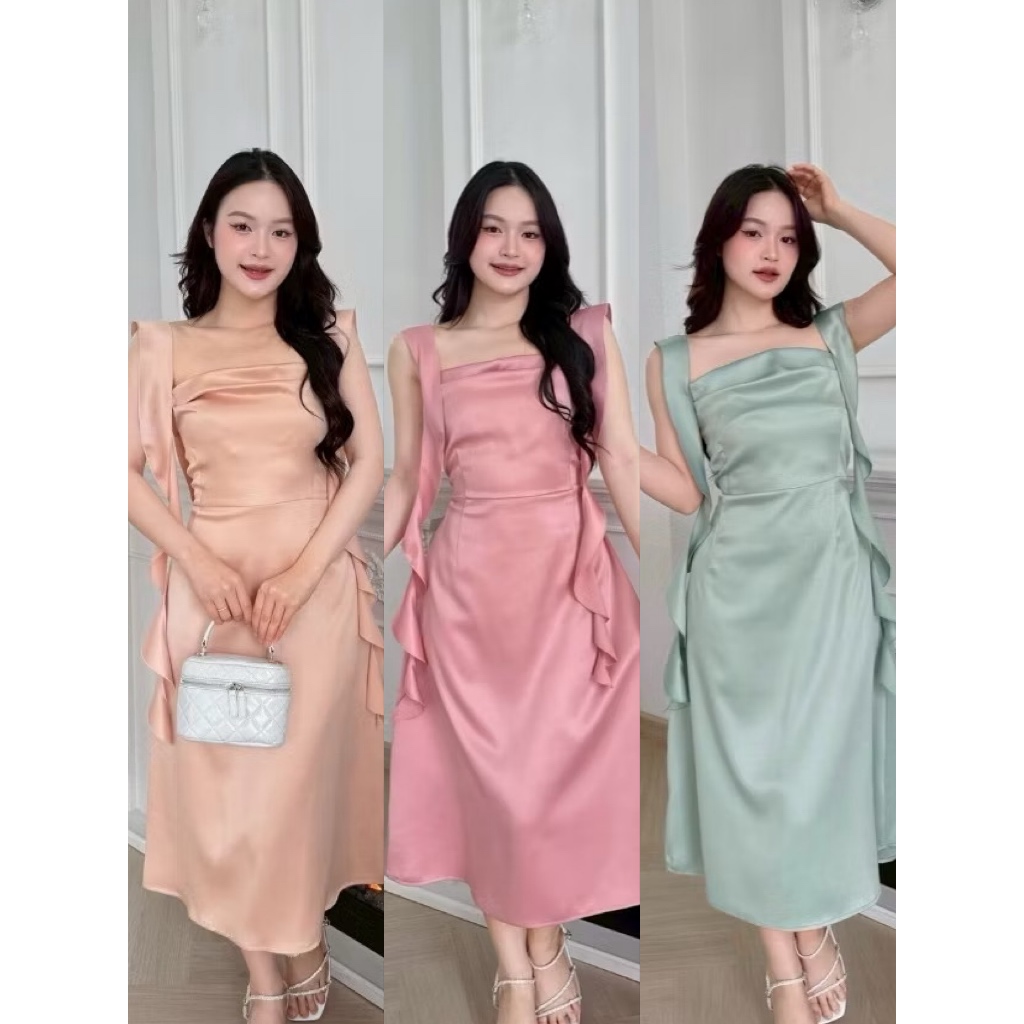 🌷เดรสยาว ผ้าsara ผ้าเงาสวยดูแพง #DD58