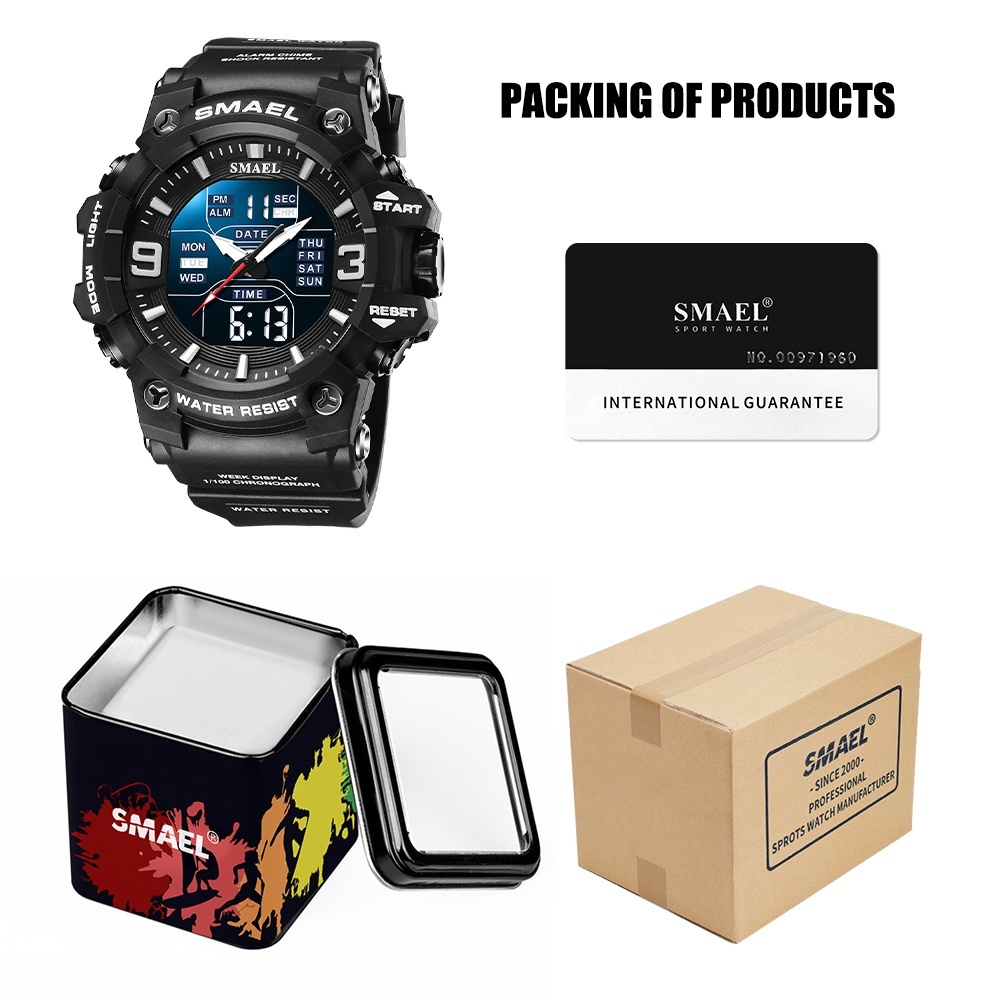 SMAEL 8049 สไตล์ยุทธวิธี, เกียร์ฮาร์ดคอร์! เกรดทหารกันน้ำและกันกระแทก, โซนเวลาคู่ LED Backlight ช่วยให้คุณควบคุมสภาพแวดล - รูปที่ 2