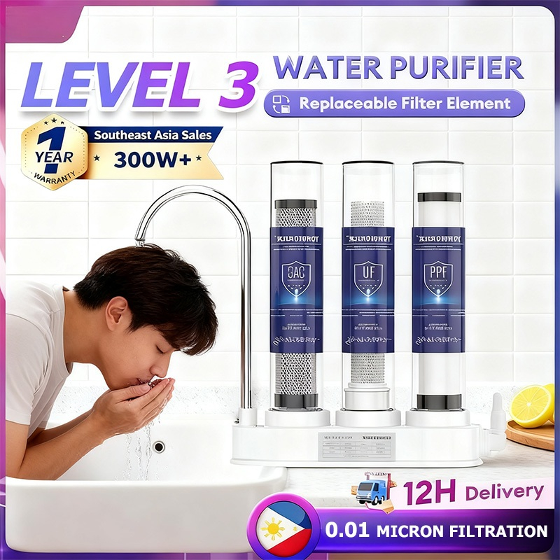 เครื่องกรองน้ำดื่ม เพียว 3 ท่อ【การดื่มโดยตรง】🔥 ไส้กรองครัวแบบอัลตราฟิลเทรชั่นความแม่นยำสูง