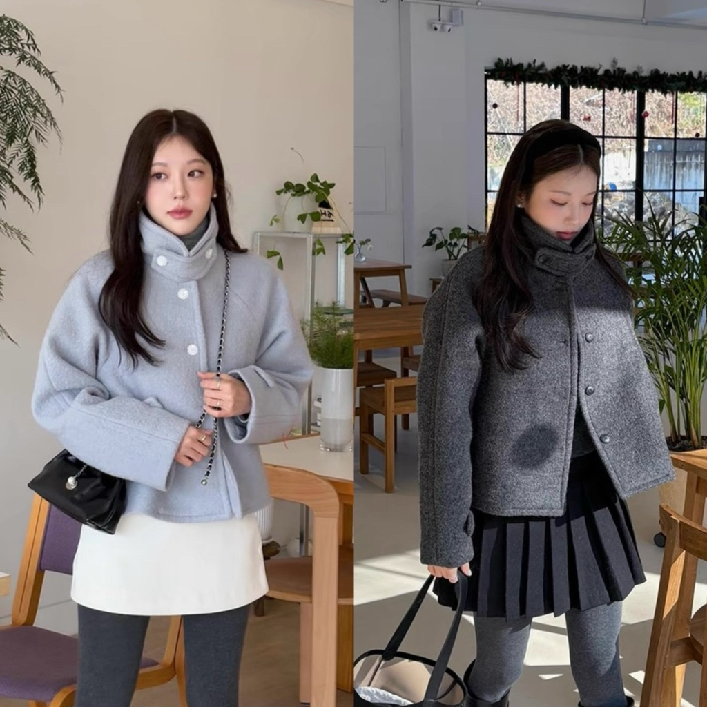 Styles_Unnie 🧸☃️ (C338) Munich Wool Coat ☃️❄️ เสื้อโค้ทผ้าวูลผสมทรงสั้น กันหนาวได้ดี พร้อมส่ง 2 สี
