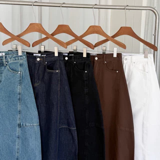 BY0260 BARREL JEANS ผ้ายีนส์แท้ใส่สบายทรงเป้ะ benly co