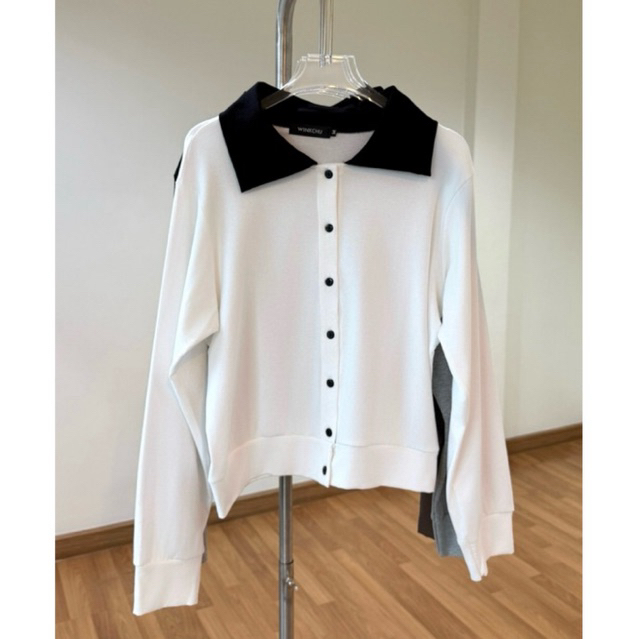 เสื้อแขนยาวคอปก กระดุมหน้าจั๊มเอว กระดุมใช้งานได้จริง ผ้าคอตตอนนุ่มใส่สบาย (จั๊มแขนยาว)