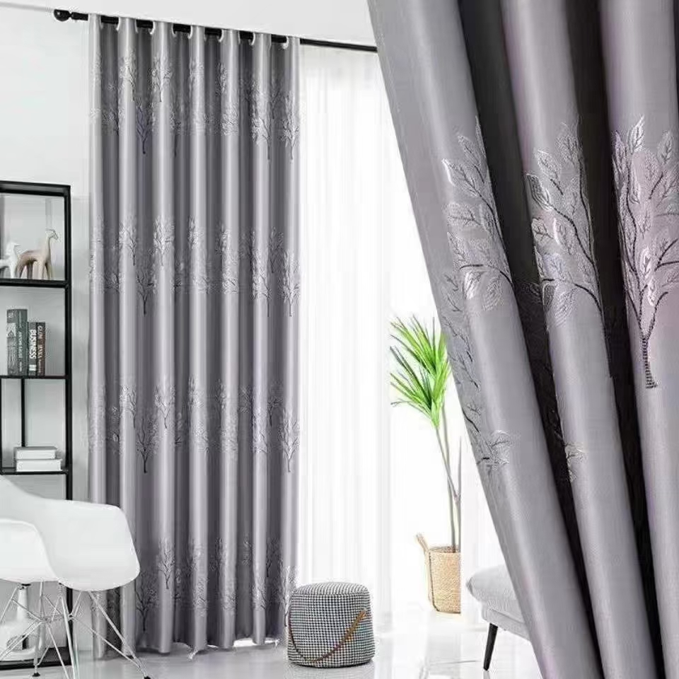 แนะนำ ผ้าม่าน ผ้าม่านห่วงตาไก่ กั้นห้อง กั้นแอร์ กันแดด ทึบแสง ปักลายต้นไม้ ม่านหน้าต่าง/ประตู มีหลายสี ราคาพิเศษ มีเก็บเงินปลายทาง