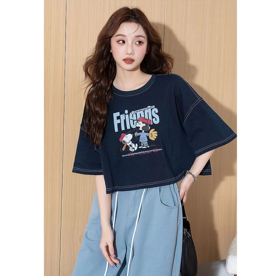 เสื้อครอปสาวอวบอ้วนไซส์ใหญ่ oversize เสื้อผ้าแฟชั่นวัยรุ่นน่ารักๆ เสื้อยืดลายการ์ตูนสวยๆผู้หญิงแขนสั้นแบบหลวมใหม่ เอวลอย thumbnail 3