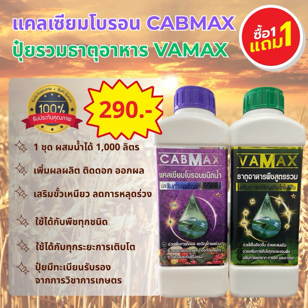 [ชุด 1แถม1] CABMAX+VAMAX แคลเซียมโบรอนเข้มข้ม แถม ปุ๋ยธาตุรวม (C1+V1)