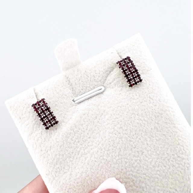 Elegant Two-Row Ruby Red Gemstone Stud Earrings - Rectangle Statement Post Earrings - Vintage Style 